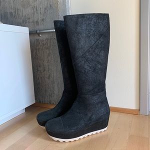 Camper Wedge Knee High Suede Boots